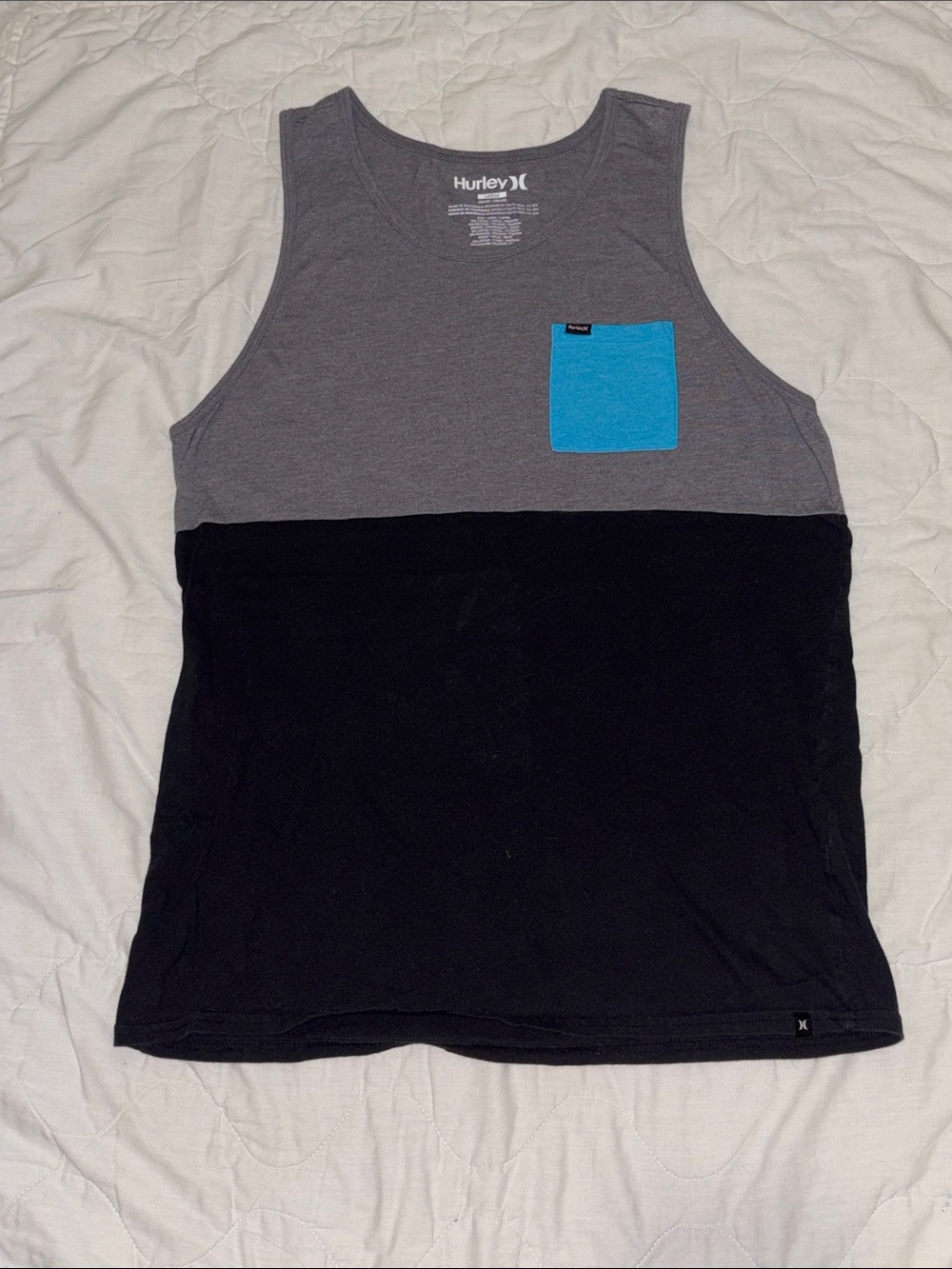Hurley Gray & Black Colorblock Tank with Blue Chest Pocket
